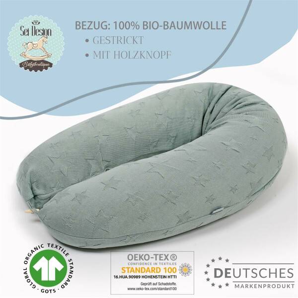 Sei Design Stillkissen 190x30 XXL | Füllung Faserbällchen | Bezug 100% BIO-Baumwolle | gestrickt Mint Rabatte dieses Monats