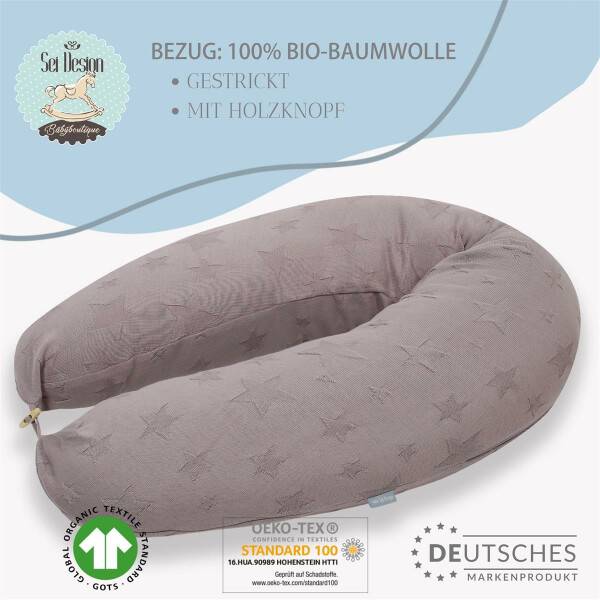 Sei Design Stillkissen 190x30 XXL | Füllung Faserbällchen | Bezug 100% BIO-Baumwolle | gestrickt Pale Mauve 2025