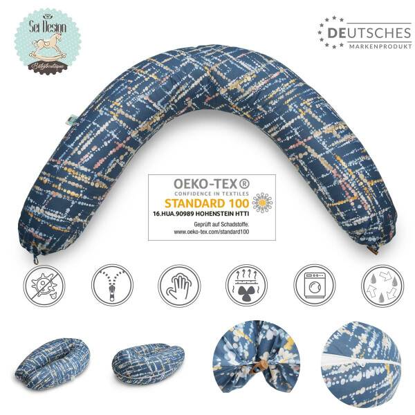 Sei Design Stillkissenbezug 190x30 100% Baumwolle Holzknopf Aquarell Denim Fabrikpreis