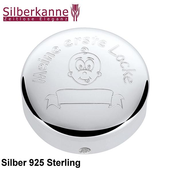 Silberkanne Haardose meine erste Locke D 3,5 cm massiv Silber 925 Sterling Kinder Silberdose für erste Locke zur Aufbewahrung