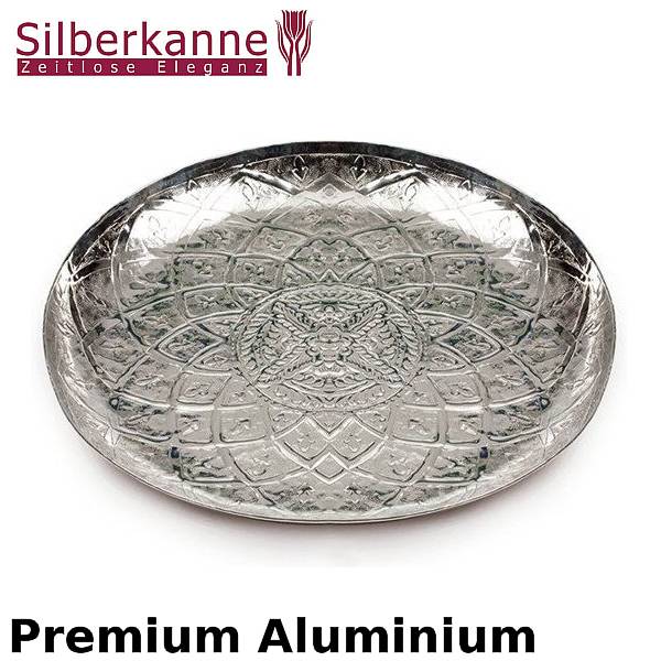 Silberkanne Orientalisches Tablett mit marokkanische Muster 55 cm aus hochwertigem Aluminium Räumungsverkauf
