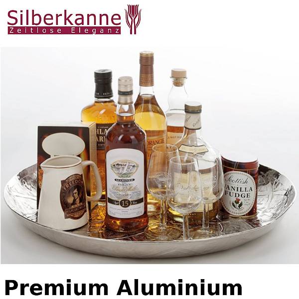 Silberkanne Orientalisches Tablett mit marokkanische Muster 35 cm aus hochwertigem Aluminium