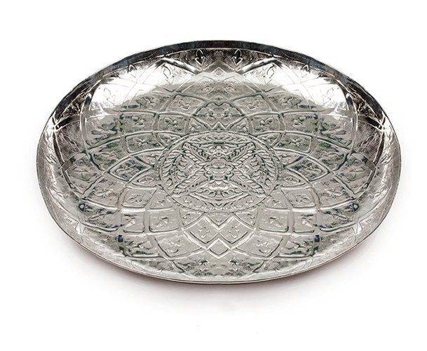 Silberkanne Orientalisches Tablett mit marokkanische Muster 35 cm aus hochwertigem Aluminium Letzte 3 Tage