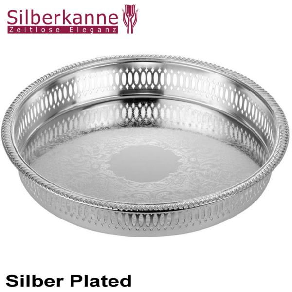 Silberkanne Galerietablett mit Muster rund D 28 cm Silber Plated versilbert