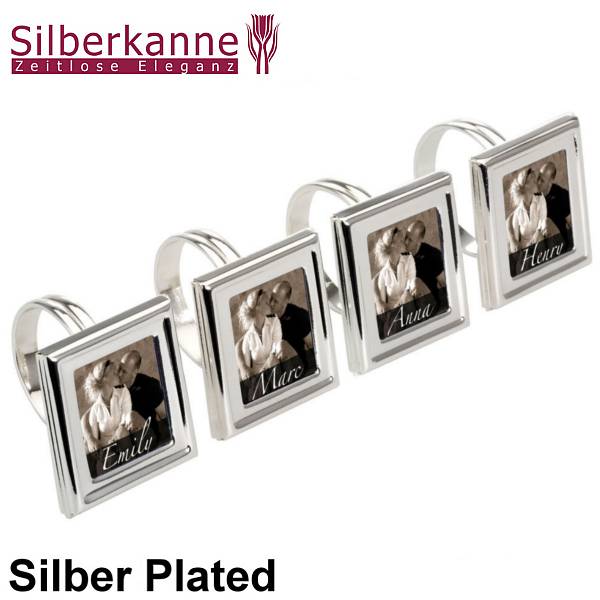 Silberkanne Serviettenring Foto rechteckig 4,5 x 4,0cm 4er Satz Silber Plated versilbert