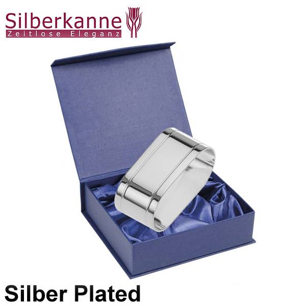 Silberkanne Serviettenring oval 5,5x2,5 cm mit zwei Fadenmuster für Stoffservietten Silber Plated versilbert
