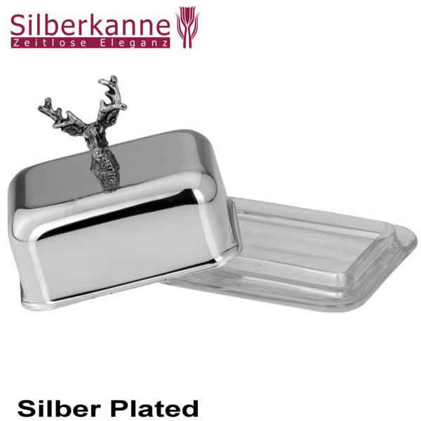 Silberkanne Butterdose Hirsch 2 tlg 10 x 8,5 x 9,5cm 1/4 Pfund Silber Plated versilbert Günstig kaufen