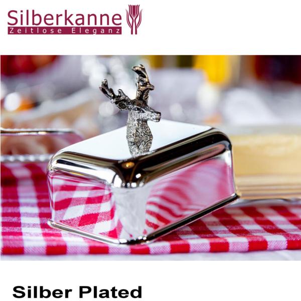 Silberkanne Butterdose Hirsch 2 tlg 10 x 8,5 x 9,5cm 1/4 Pfund Silber Plated versilbert Günstig kaufen