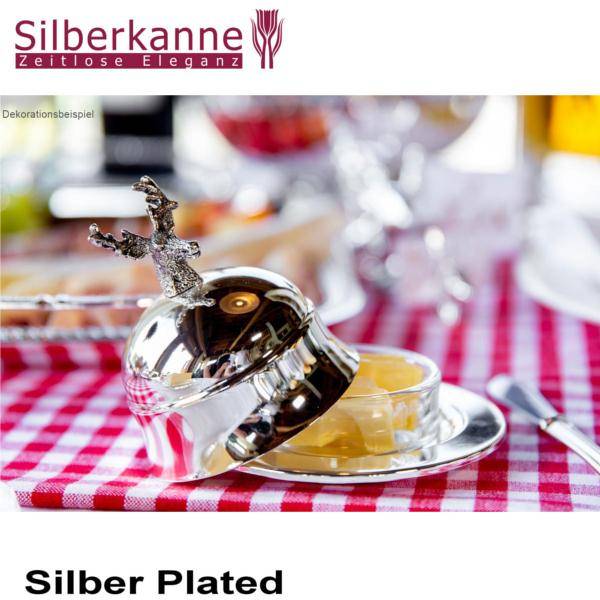 Silberkanne Butterglocke mit Messer Hirsch 4 tlg H 10 cm Silber Plated versilbert Großer Ausverkauf
