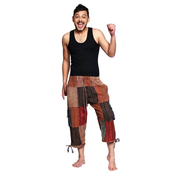 Simandra 3/4 lange Patchworkhose I Freizeithose für Herren I Schlupfhose mit Gummizug & Bindeband