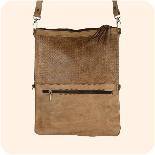 Simandra Leder Handtasche Dafira 33x26cm - marokkanische Umhängetasche in Flecht-Optik mit 3 Fächern Letzter Tag