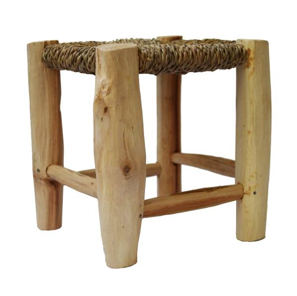 Simandra Scandi Stil Holzhocker Hocker Fußhocker mit geflochtenen Palmenblättern 20x20 cm Fabrikladen