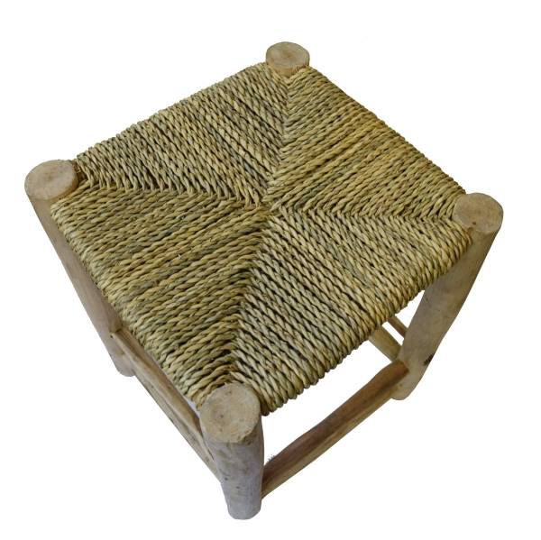 Simandra Scandi Stil Holzhocker Hocker Fußhocker mit geflochtenen Palmenblättern 20x20 cm Fabrikladen