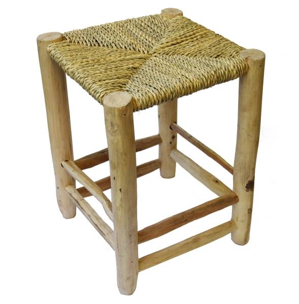 Simandra Scandi Stil Holzhocker Hocker Fußhocker mit geflochtenen Palmenblättern 30x40 cm