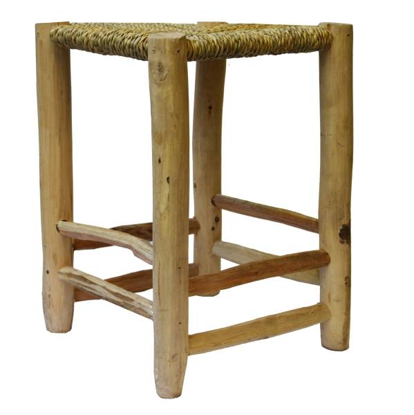 Simandra Scandi Stil Holzhocker Hocker Fußhocker mit geflochtenen Palmenblättern 30x40 cm Speichern exportieren