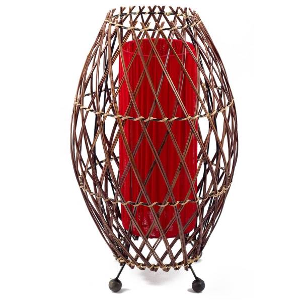 Simandra Bali asiatische Lampe Deko-Leuchte aus Rattan & Stoff, Stimmungsleuchte Stehleuchte aus traditioneller Handarbeit 41x25 cm Online