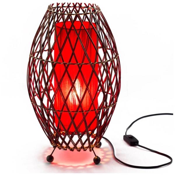Simandra Bali asiatische Lampe Deko-Leuchte aus Rattan & Stoff, Stimmungsleuchte Stehleuchte aus traditioneller Handarbeit 41x25 cm Online