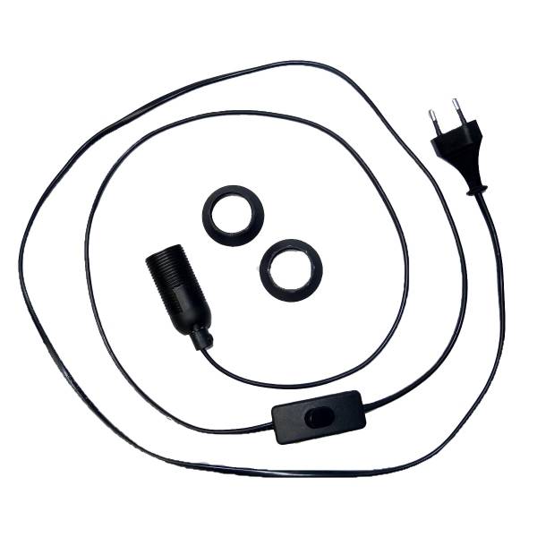 Simandra E14 Lampenfassung schwarz mit Kippschalter und 2 m Netzkabel Schraubring für Tischlampe Stehleuchte, EU Herstellung