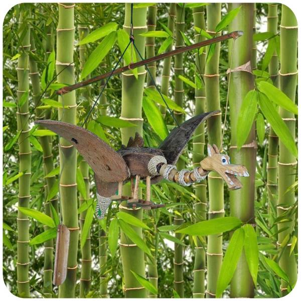 Simandra Bambus Windspiel Kokosnuss Mobile handgefertigt Garten Deko Drache