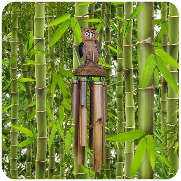 Simandra Windspiel Klangspiel Bambus Klang Deko Klangröhren Entspannung Garten Türglocke Kokosnuss Eule