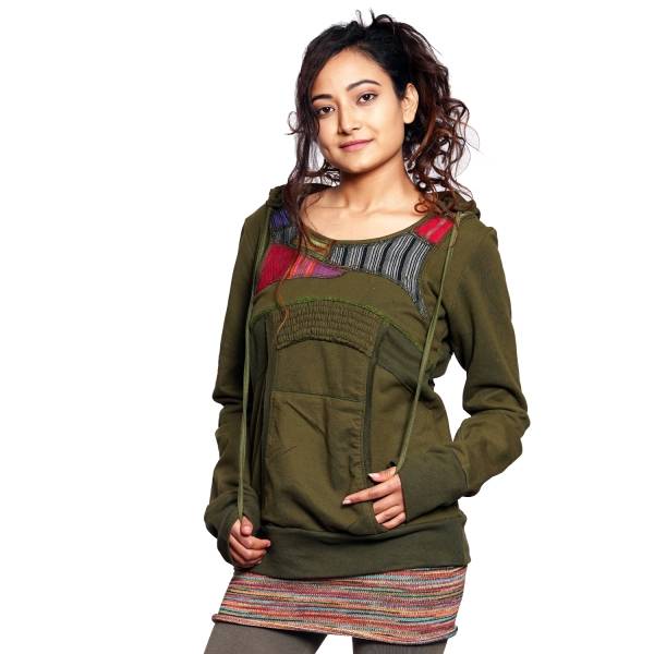 Simandra Hoodie für Damen I Kapuzen-Pullover aus Baumwolle I mit Patchworkeffekten & Kängurutasche I Simandra Begrenzt auf 3 Tage