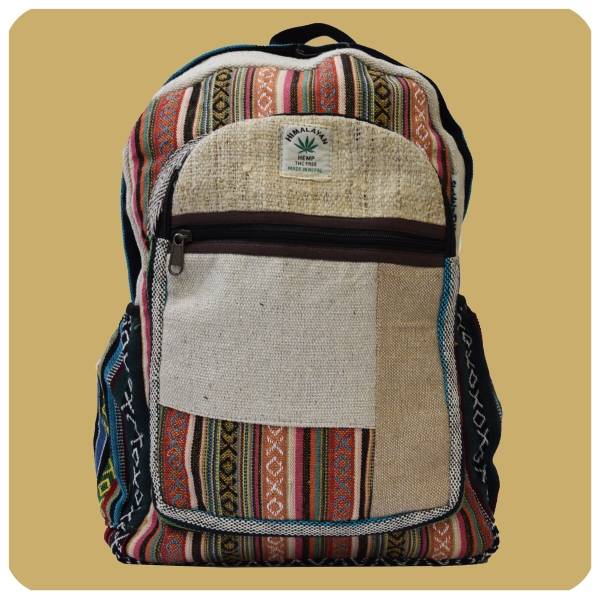 Simandra Ethno Hanf Rucksack handgefertigt in Nepal mit vielen Fächern Schlussverkauf