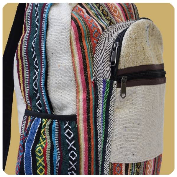 Simandra Ethno Hanf Rucksack handgefertigt in Nepal mit vielen Fächern Schlussverkauf