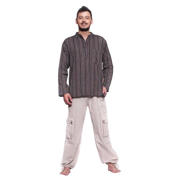 Simandra Herren Kurta Klassisch Gestreift Braun Kostenloser Versand