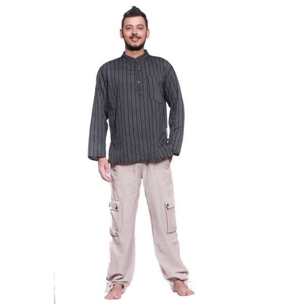 Simandra Herren Kurta Klassisch Gestreift Schwarz Fabrikpreis