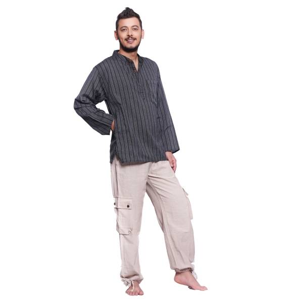 Simandra Herren Kurta Klassisch Gestreift Schwarz Fabrikpreis