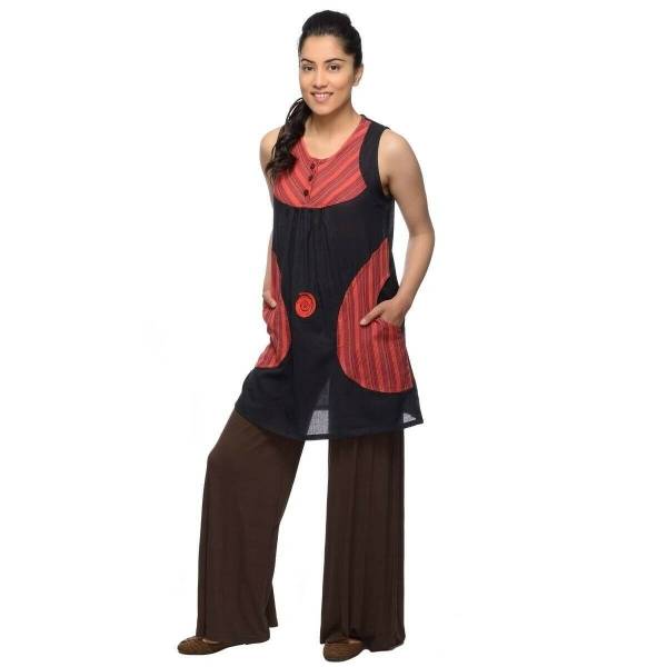Simandra Tunika Sita Long Top ärmellose Sommer Bluse mit Lebensspirale und Taschen Preisnachlass