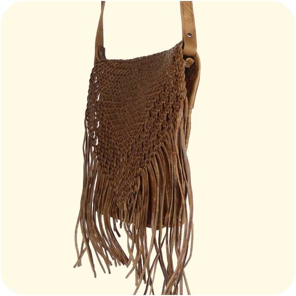Simandra Umhängetasche Indian 30x25cm - Lederhandtasche mit Fransen - marokkanische Schultertasche Saisonschlussverkauf