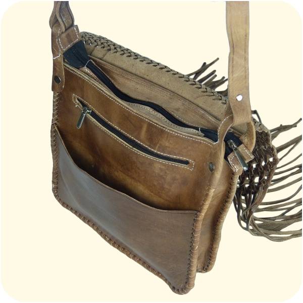 Simandra Umhängetasche Indian 30x25cm - Lederhandtasche mit Fransen - marokkanische Schultertasche Saisonschlussverkauf