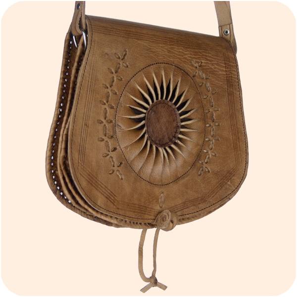 Simandra Umhängetasche Zahra 25x28cm Leder - marokkanische Schultertasche Lederhandtasche rund 2 Fächer Black Friday