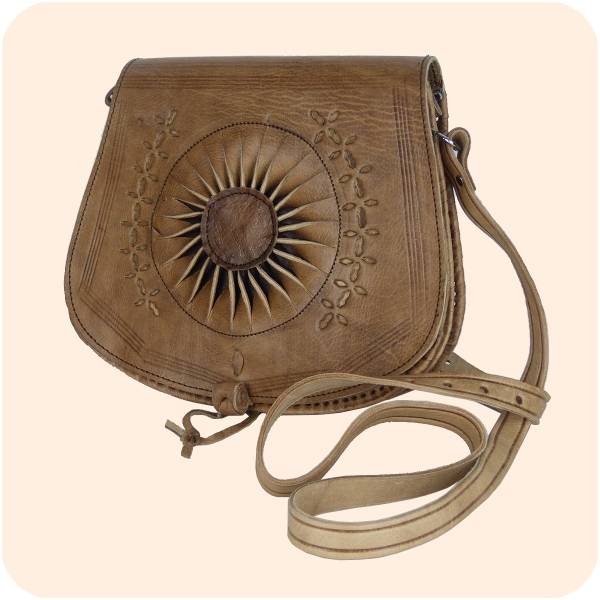 Simandra Umhängetasche Zahra 25x28cm Leder - marokkanische Schultertasche Lederhandtasche rund 2 Fächer Black Friday
