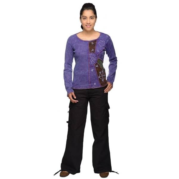 Simandra Patchwork Shirt Pullover Oberteil Sweatshirt Zip Hoodie Freizeitshirt Hippie Goa Psy Sweater Devi Begrenztes Angebot