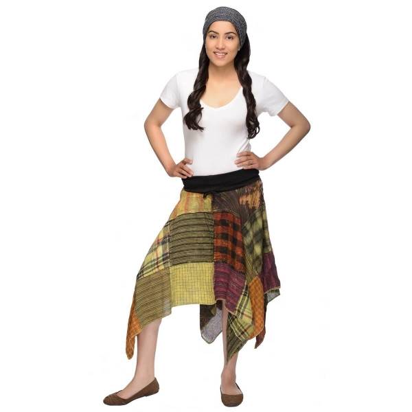 Simandra Rock Zipfelrock Patchwork Elfenrock Hippie Goa Psy Midi Mittelalter Knielang Sommerrock Fleurs Black Friday