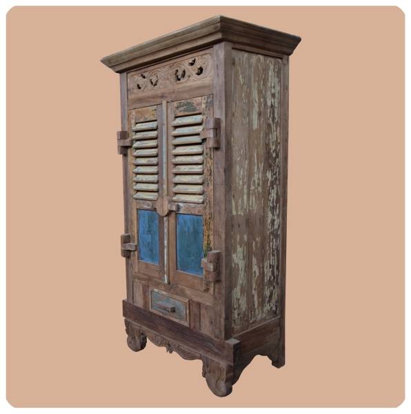 Simandra Old-Teak Hochschrank I Modell "Ubud 1" I Alt Teak Schrank aus Massivholz I Simandra Exklusive Angebote