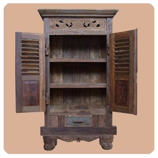 Simandra Old-Teak Hochschrank I Modell "Ubud 1" I Alt Teak Schrank aus Massivholz I Simandra Exklusive Angebote