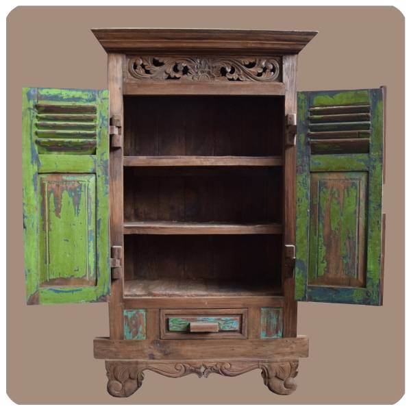 Simandra Old-Teak Hochschrank I Modell "Ubud 2" I Alt Teak Schrank aus Massivholz I Simandra Blitzangebot