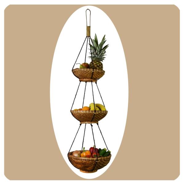 Simandra Rattan Hängekorb Bambus Hängeregal Boho Obstkorb Hängeetagere aus Naturmaterial Neuheiten