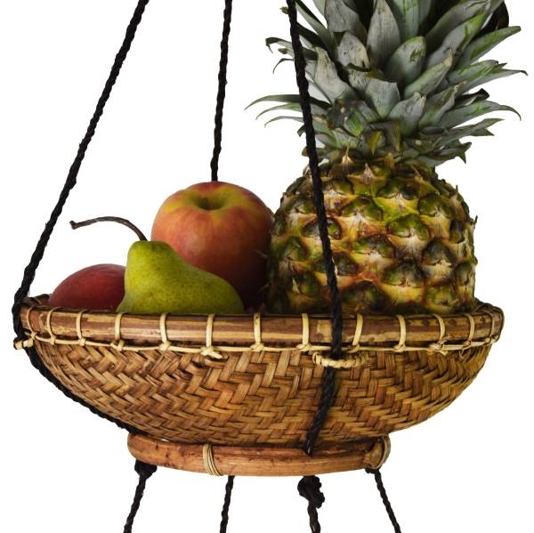 Simandra Rattan Hängekorb Bambus Hängeregal Boho Obstkorb Hängeetagere aus Naturmaterial Neuheiten