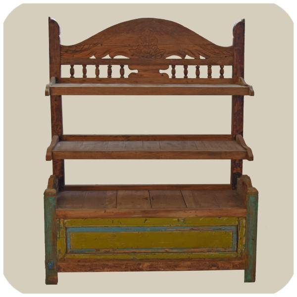 Simandra Recycling Teak Holz Regal Sulawesi mit Ablagen und integrierter Truhe Kauf eins, bekomm eins gratis