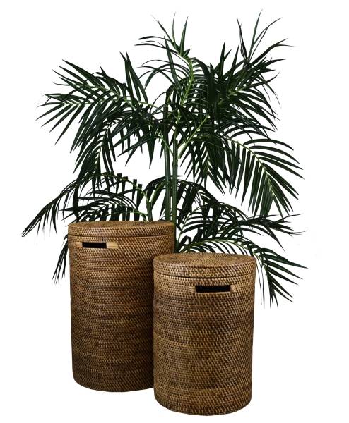 Simandra Wäschekorb Wäschebox mit Deckel aus 100% Ata, Rattan Palme, dekorative Unikate Aufbewahrungskorb Handarbeit natur rund Begrenzte Freigabe