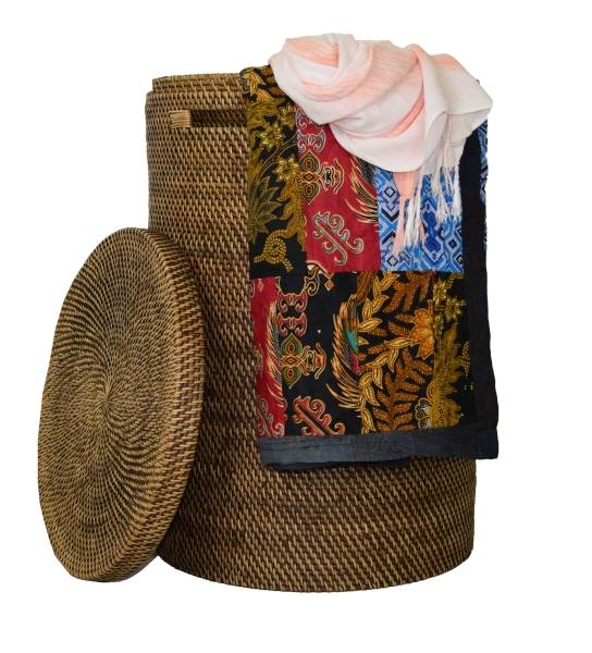 Simandra Wäschekorb Wäschebox mit Deckel aus 100% Ata, Rattan Palme, dekorative Unikate Aufbewahrungskorb Handarbeit natur rund Begrenzte Freigabe