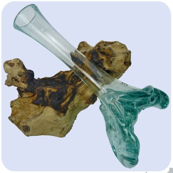 Simandra Wurzelholz Glas-Vase Wurzel-Vase Deko-Glas Holz Geschenk Unikat Objekt Design Blumenvase Karaffe Letzte 3 Tage