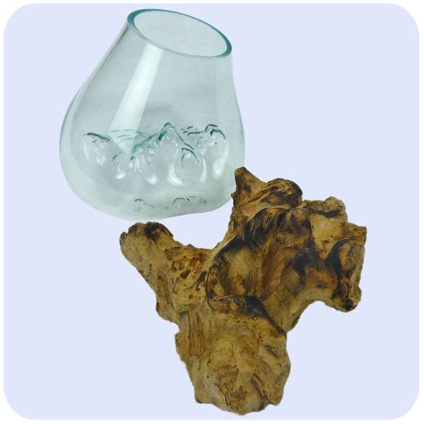 Simandra Wurzelholz Glas-Vase Wurzel-Vase Deko-Glas Holz Geschenk Unikat Objekt Design Blumenvase mittel Letzte 2 Tage