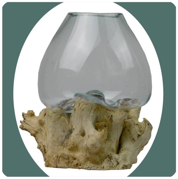 Simandra Wurzelholz Glas-Vase Wurzel-Vase Deko-Glas Kaffeewurzel Holz Design Blumenvase extra groß Zeitbegrenzte Promotion