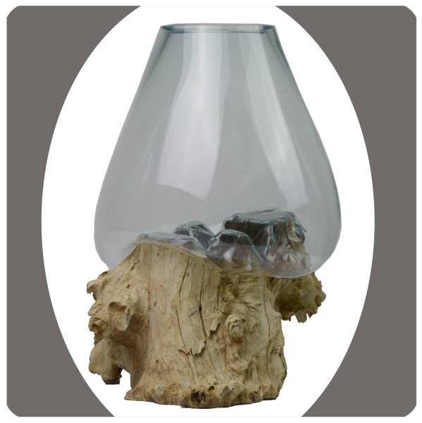 Simandra Wurzelholz Glas-Vase Wurzel-Vase Deko-Glas Kaffeewurzel Holz Design Blumenvase extra groß Zeitbegrenzte Promotion