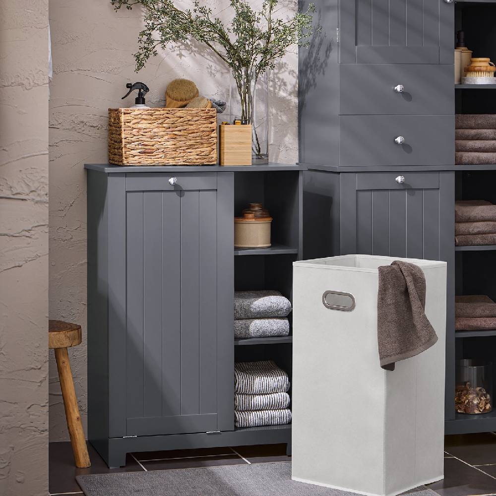 Sobuy SoBuy Wäscheschrank mit Wäschesack Wäschesammler Wäschekorb Dunkelgrau BZR105-DG Weihnachtsangebot